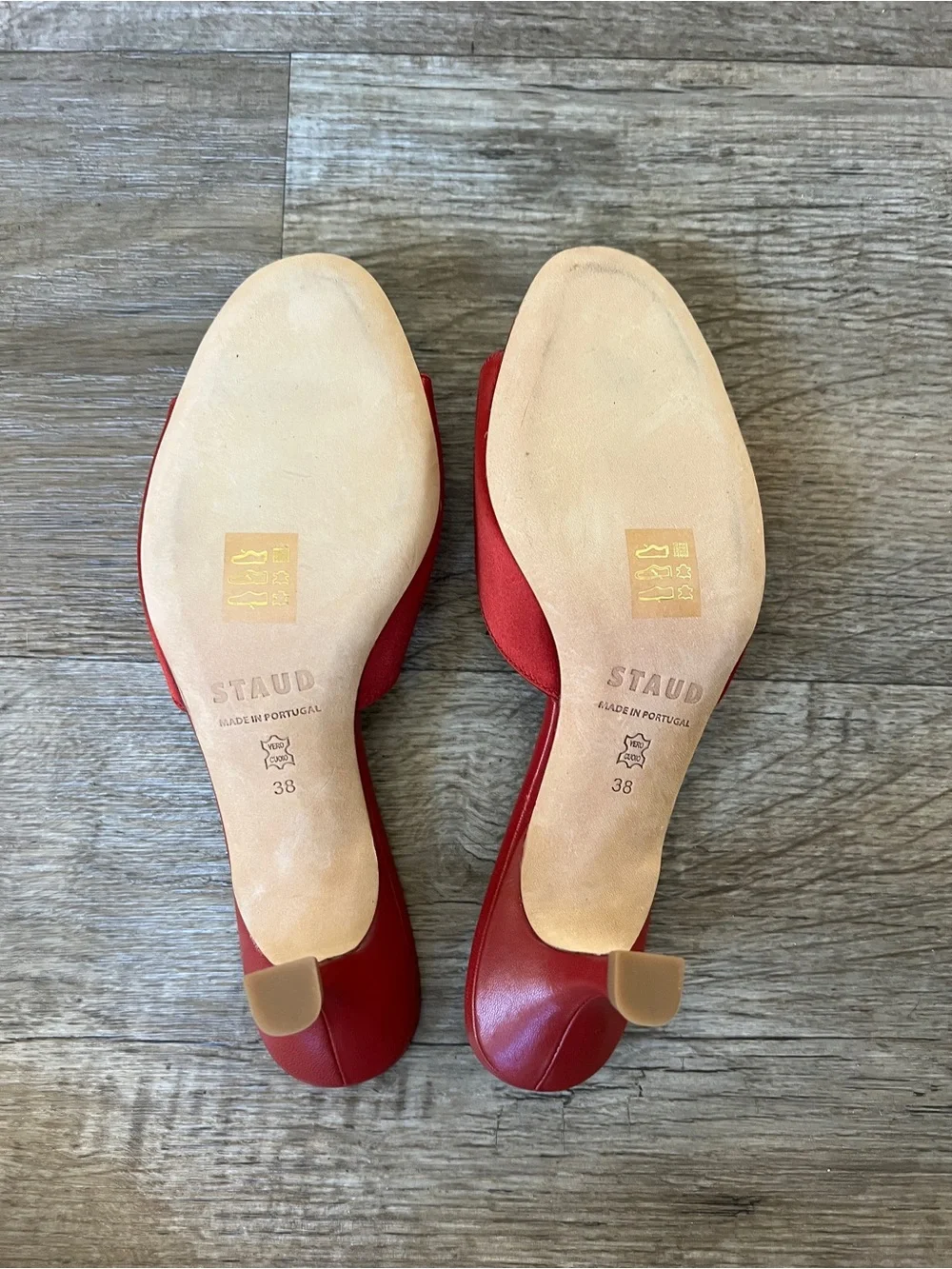 STAUD Brigitte Satin Mules in Burgundy
